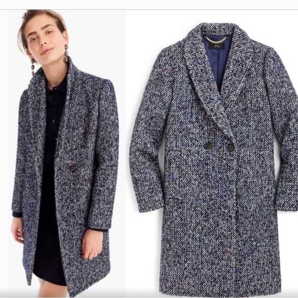 EUC J.Crew Daphne Topcoat In Italian Tweed Jacket In Navy Speckle Women's Size 8 - Picture 1 of 7